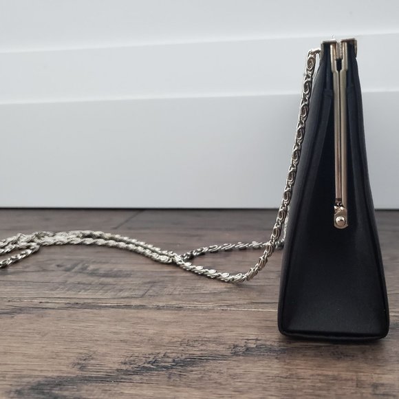 Satin Evening Shoulder Bag Clutch Black Colour - Picture 5 of 9